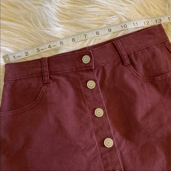 (S/M) Brandy Melville Denim Skirt Maroon Burgundy Small Medium Button Down Red - Picture 4 of 8